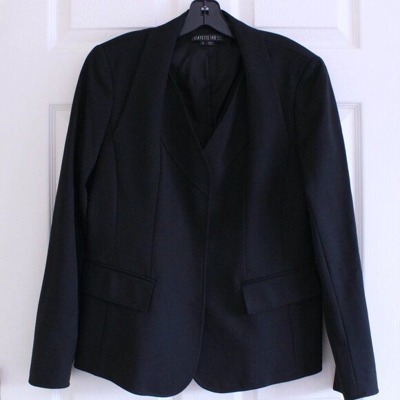 Lafayette 148 Black Wool Long Sleeve Front Pockets Snap Front Buttons Blazer - Picture 1 of 11